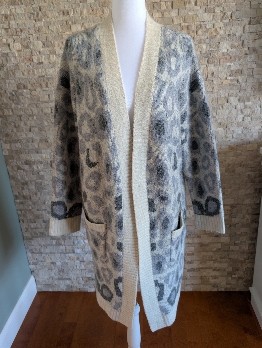 Joseph A Animal Print Neutral Open Front Cardigan Cozy Core Elevated Loungewear